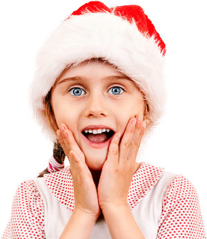 Excited child wearing a Santa hat
