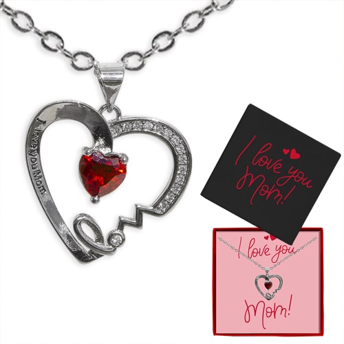 i love you mom gemstone heart necklace