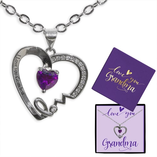 i love you grandma gemstone heart necklace