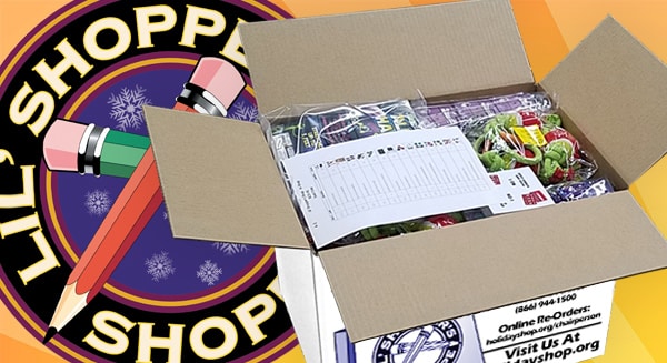A box full of merchandise from Lil' Shoppers Shoppe